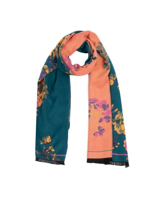 Saachi Blue Two Tone Floral Reversible Scarf