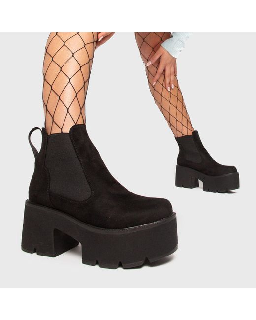Lamoda Black Tough Love Chunky Platform Ankle Boots In Imitation Suede