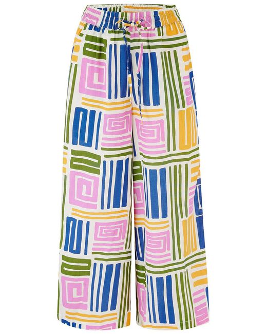 Sugarhill Blue Ameera Cropped Wide Leg Trousers Multi, Painted Maze