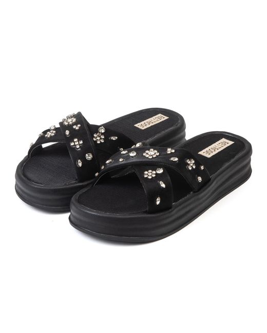 Rettrose Black The Giana Luxury Cross Over Embellished Slides