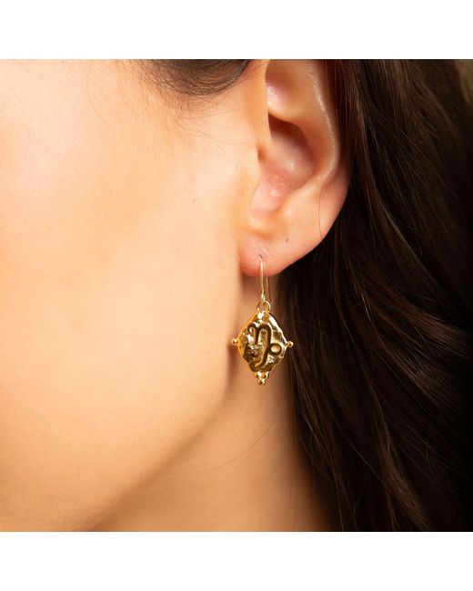 Seven Saints Metallic Capricorn Vintage-Style Dangle Earrings, Rhodium Plated