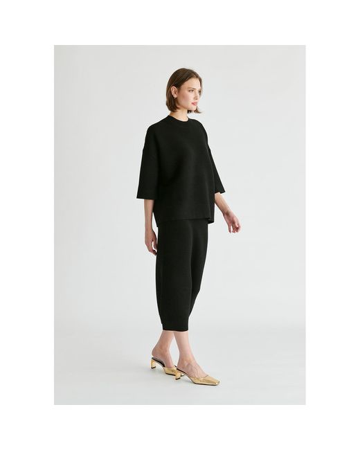 Paisie Black Mock Neck Cropped Sleeve Ribbed Jumper