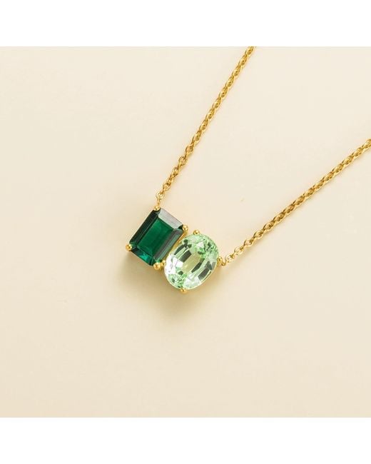 Juvetti Green Buchon Necklace Set With Emerald & Sapphire