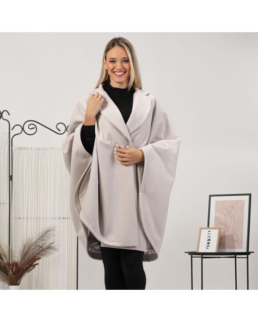 Nikka Place Gray Wool Poncho Cape Coat With Buttons