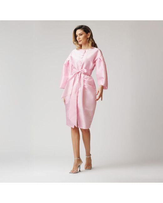 concept A trois Pink Pale Taffeta Dress With Puff Sleeves And Pleats
