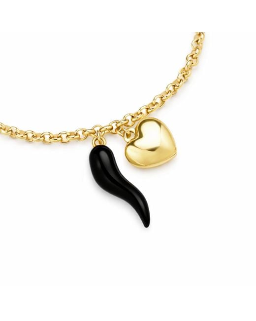 Unaloe Metallic Vermeil Cornicello & Heart Charm Bracelet – Enamel Italian Good Luck Jewelry, Handmade Lucky Talisman