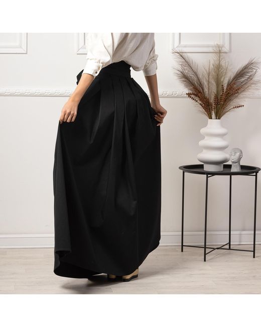 Nikka Place Black Maxi Cotton Elegant Skirt With Front Bow & High Waist