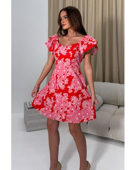 Girl In Mind Red Alex Broiderie Anglais Mini Dress