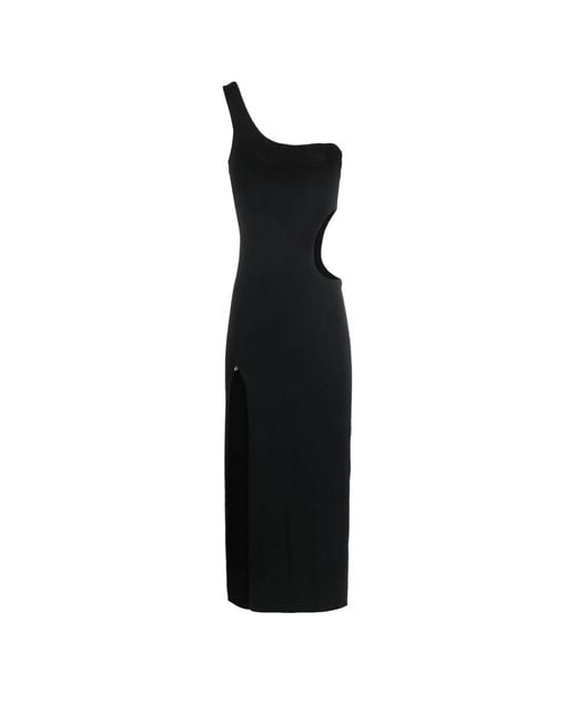 Nissa Black One-Shoulder Cut-Out Midi Dress