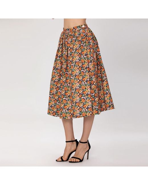 Smart and Joy Brown Retro Floral Print Flared Skirt