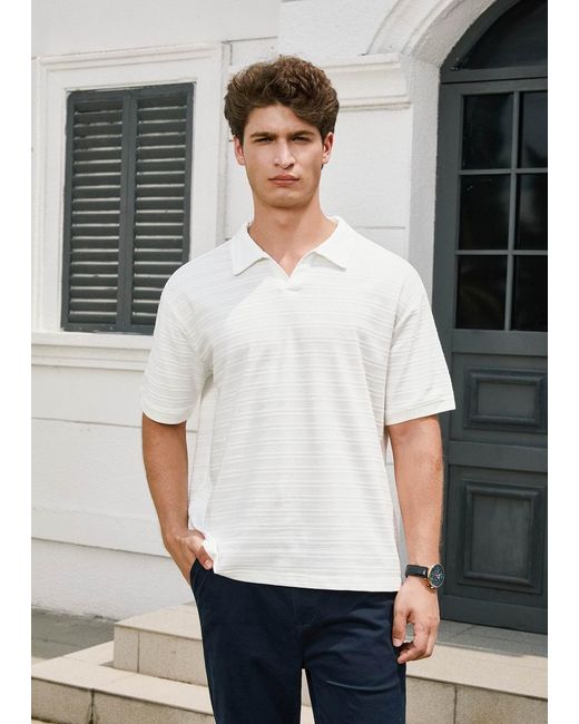 Vayla White Open Collar Fine Knit Polo Shirt for men