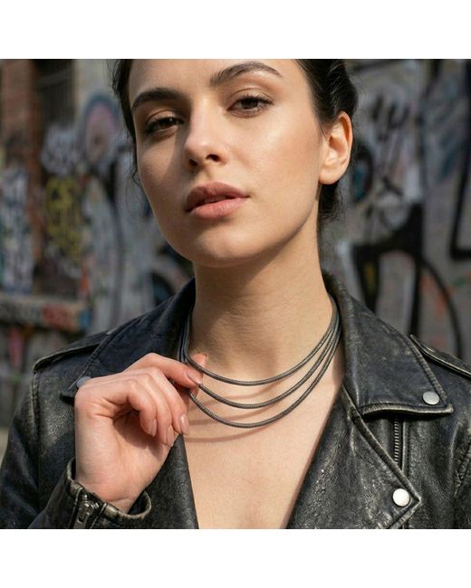 Bellus Domina Metallic Rhodium Plated Sterling Snake Chain Necklace