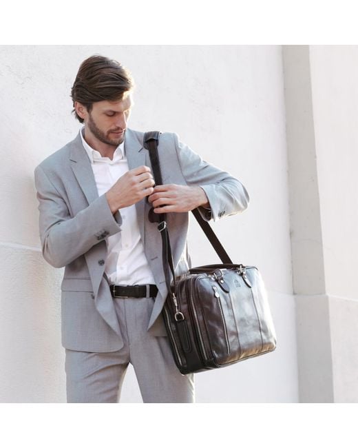 Time Resistance Black Leather Convertible Briefcase Backpack for men