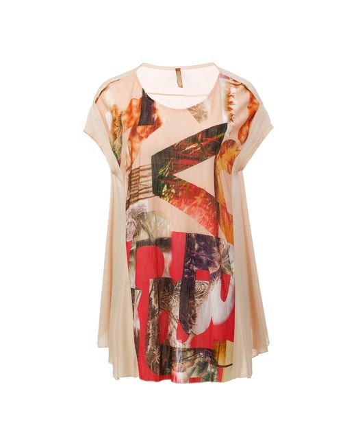 Conquista Orange Vibrant Collage Print Oversized Top With Cashmere Blend