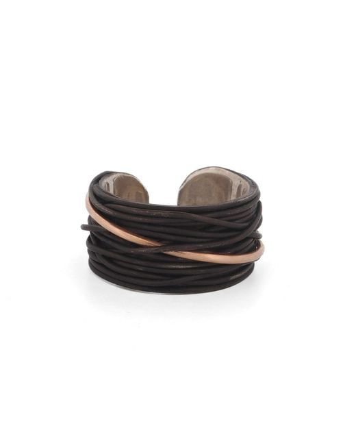 Ebru Jewelry Black Sterling & Leather Ring With Accent for men
