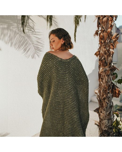 Zhenabia Green Neutrals Waffle Poncho Khaki