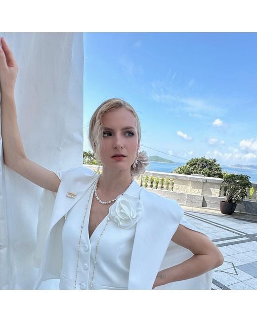 Farra Metallic Flower Petals Freshwater Pearls Necklace
