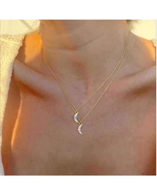 Spero London Metallic Crescent New Moon Opal Sterling Necklace