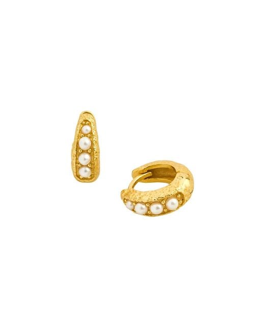 Claire Hill Designs Metallic Pearl Huggie Hoop Earrings