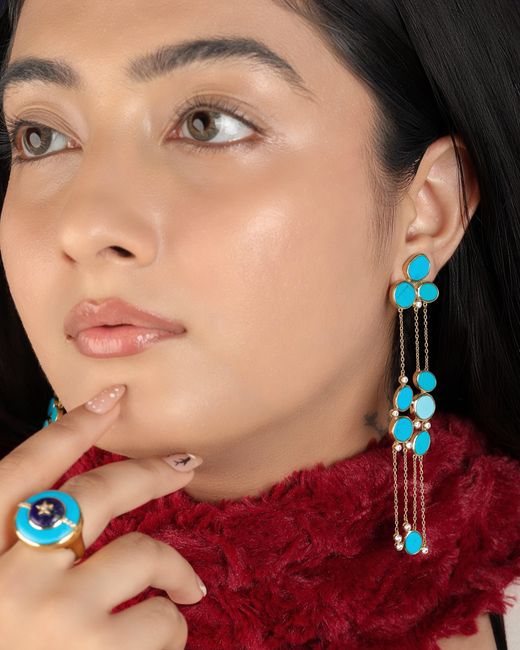 The Jewelz Blue Neutrals Nyra Disc Long Earrings