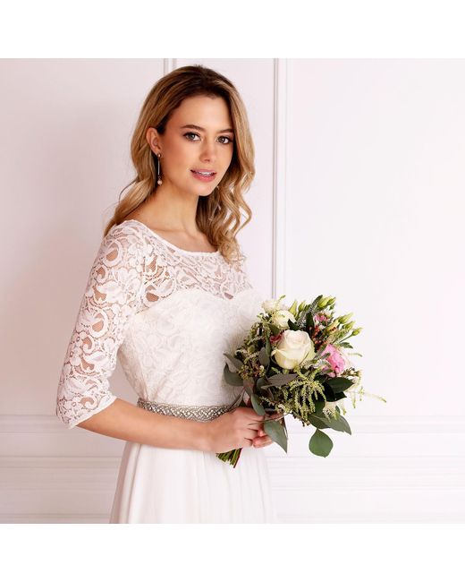 Alie Street London White Opal Silk And Lace Wedding Gown In Ivory