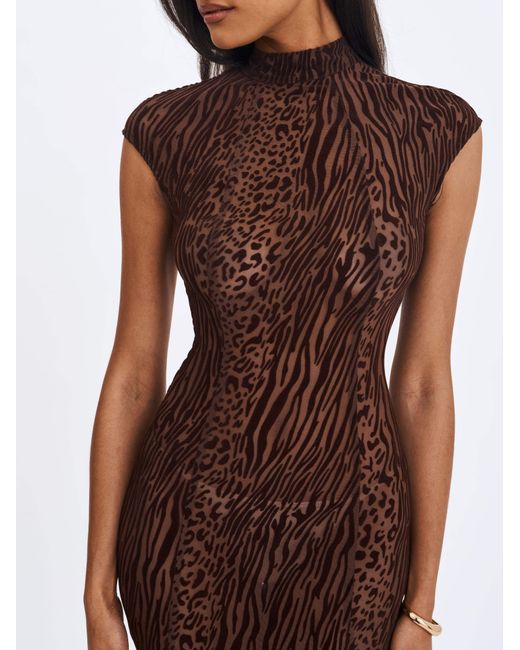 Miss Circle New York Gray Tyanna Mocha Burnout Velvet Mesh Backless Mermaid Maxi Dress