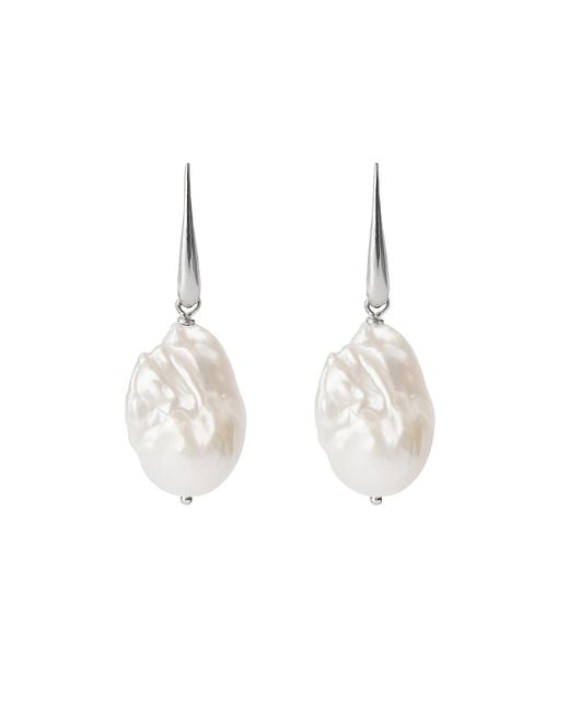 Unaloe White Sterling Baroque Pearl Drop Earrings – Contemporary Organic Designer Jewelry