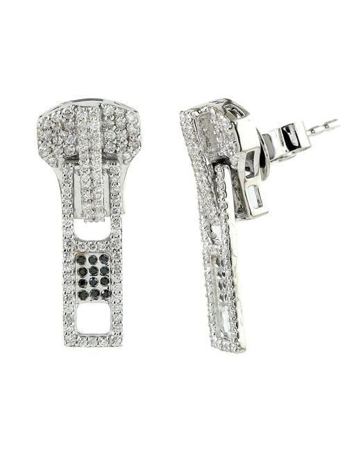 Artisan White 18k Gold In Pave Natural Diamond Zip Shape Designer Dangle Earrings