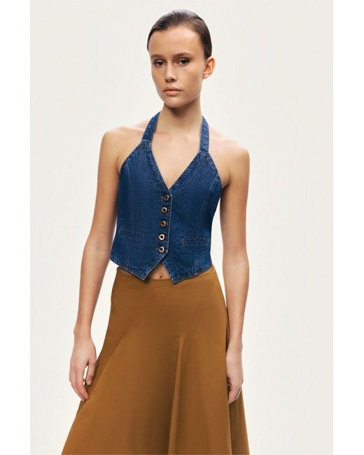 Nocturne Blue Halter Neck Denim Vest