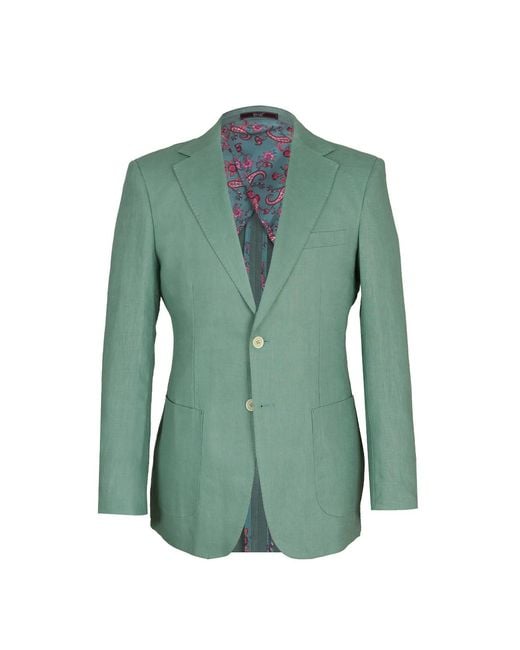 DAVID WEJ Green Hugo Linen Single Breasted Blazer for men
