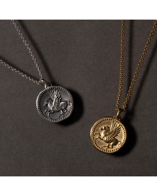 Dower & Hall Metallic Overcome And Thrive Pegasus Talisman Necklace In Sterling for men