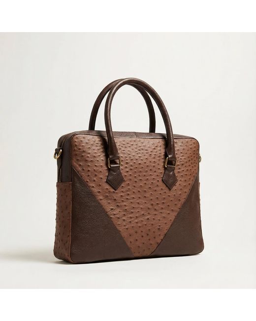 Sibylla Delphica Brown Ostrich Leather Laptop Tote