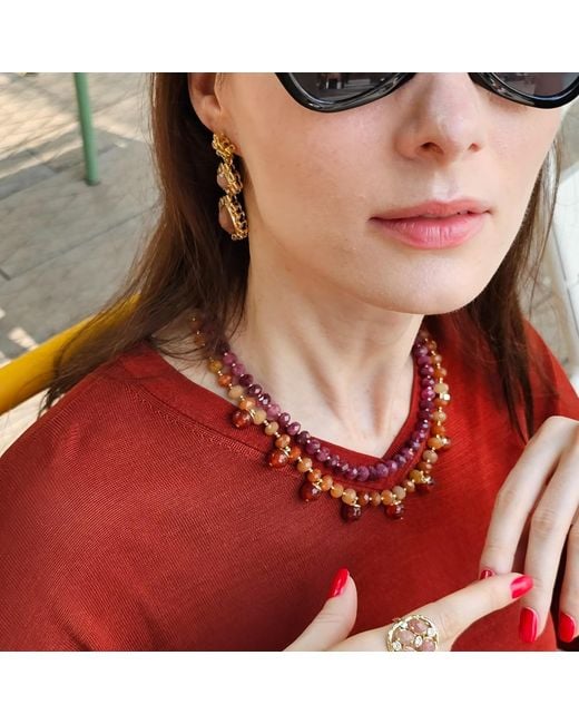 Farra Red Agate Double Layers Statement Necklace