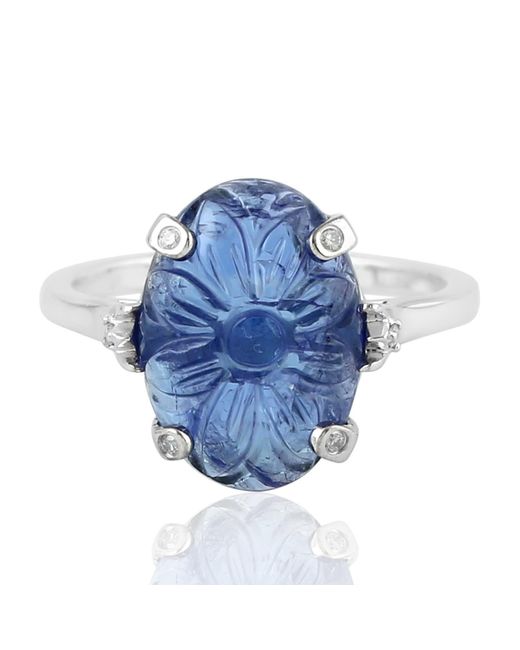 Artisan Blue 18K Carved Tanzanite & Diamond Statement Ring