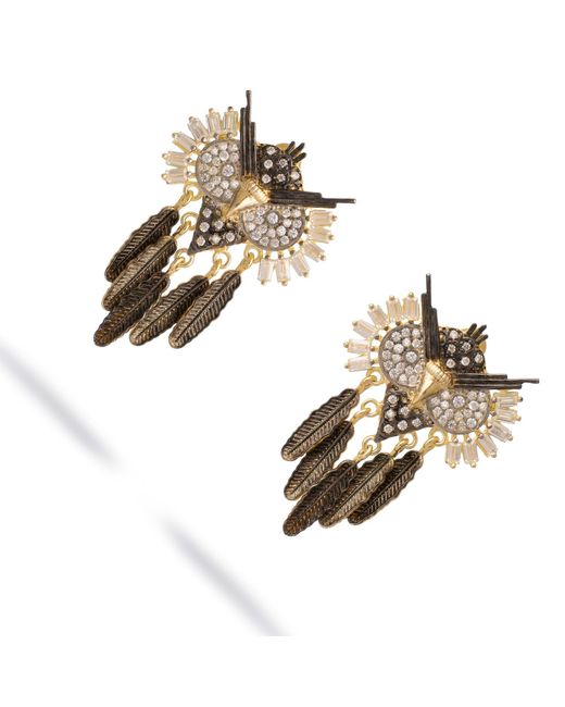Ebru Jewelry Metallic Midnight Owl Sparkling Feather Earrings