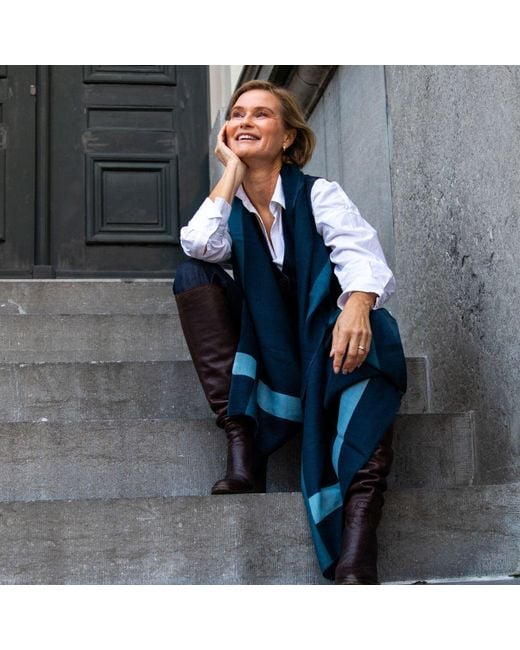 Heritagemoda Blue Neutrals Handpainted Wool Scarf