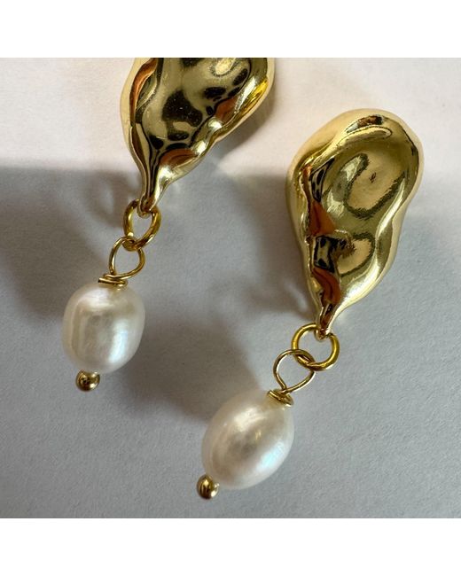 My Little Nature Metallic Plated Irregular Shape Earrings With Freshwater Pearls – Dangle Drop Statement Jewellery For Her
