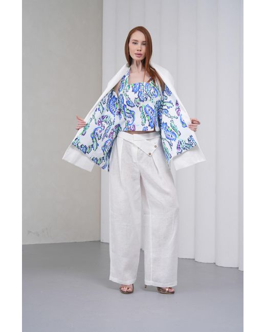 Lumina Eligma White The Duality Linen Reversible Jacket