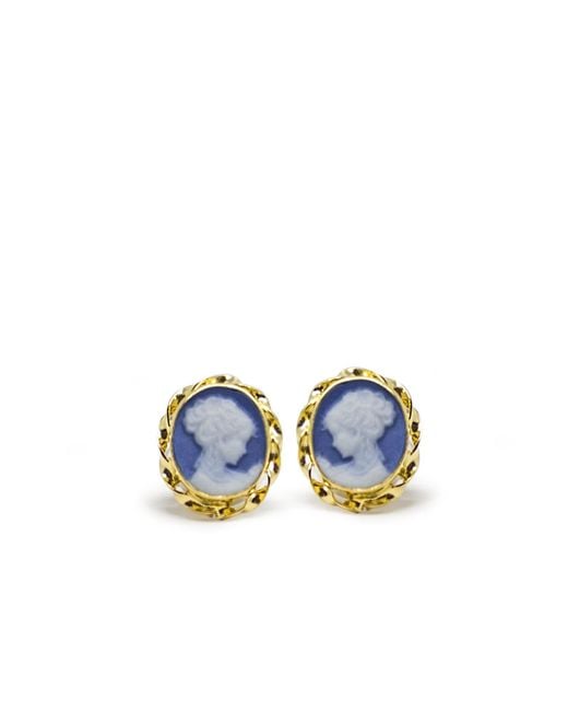 Vintouch Italy Blue Plated Mini Cameo Stud Earrings