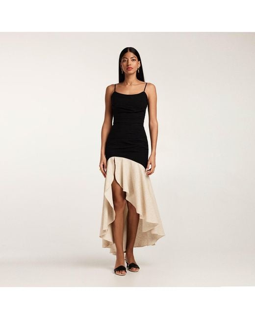 ALINA CERNĂTESCU Black Neutrals Etna & Midi Cotton With An Asymmetric Design And Ruffles Dress