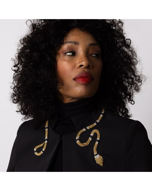 House of Laines London Black Laines Couture Tailored Cape With Embellished & Wrap Around Snake
