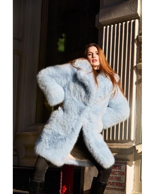 Harmonia Ny Powder Faux Fox Fur Coat By Dani Watanabe in Blue | Lyst