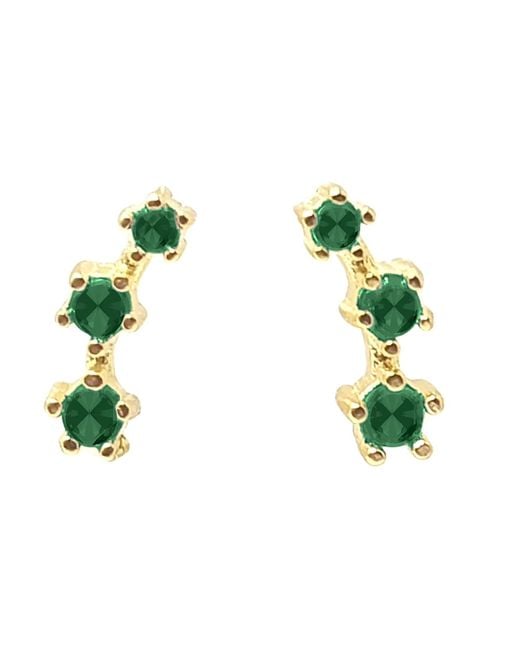 Harfi Green Tiny Emerald May Birthstone Climber Stud Earrings