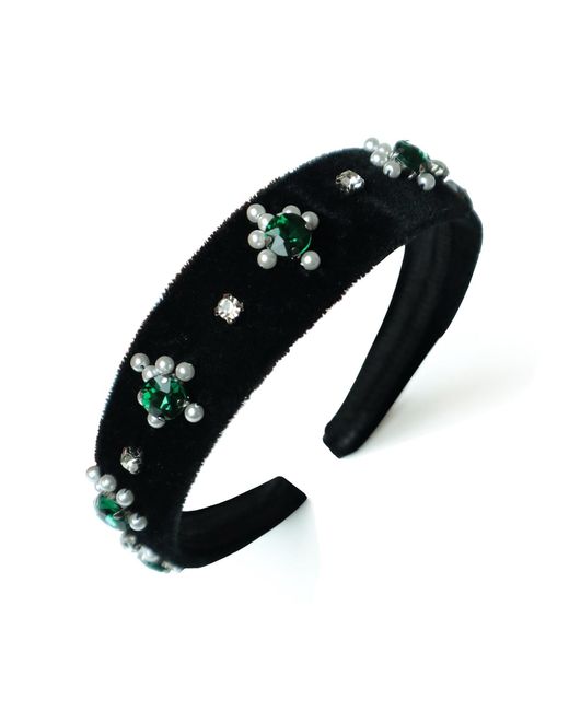 2KStyle Black Aida Crystal Hand-Embellished Velvet Headband