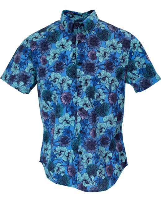 Lords of Harlech Tim Hibiscus Garden Shirt In Blue for men