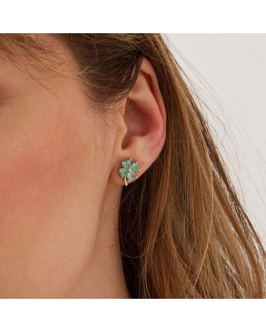 Spero London Four Leaves Clover Sterling Earring & Necklace Set In Green