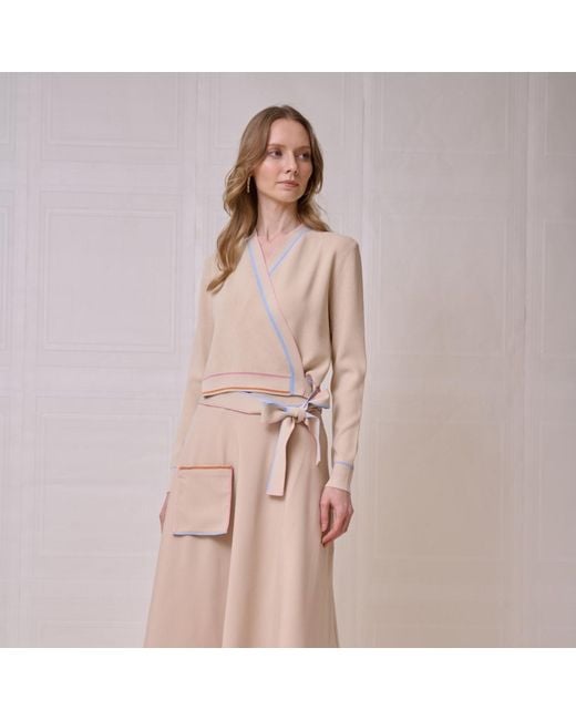 Roch Perel Natural Neutrals Coloured Trim Wrap Sweater