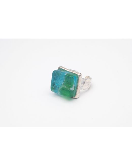 Smart Glass Jewelry Green Recycled Glass Mosaic Cube Ring Confetti