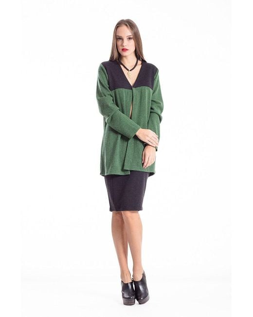 Conquista Green Wool Blend Block Colour Cardigan
