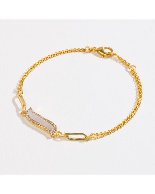 Lila Rasa Metallic Double Chain Bracelet Mother Of Pearl Wave Symphony